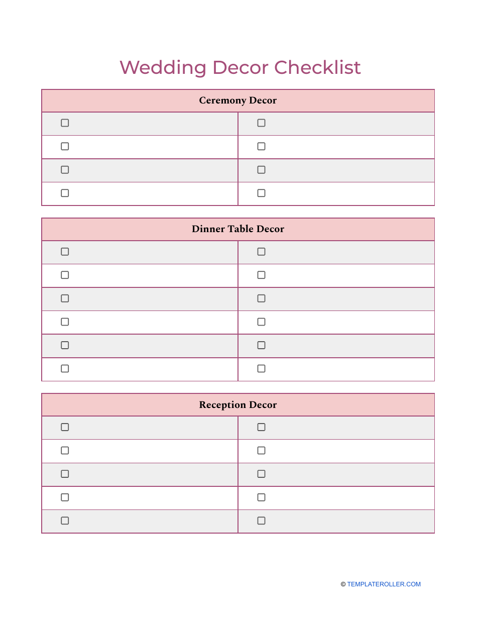 Blank Wedding Decor Checklist Template Image