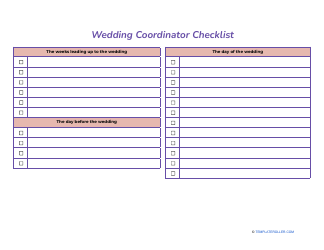 Document preview: Blank Wedding Coordinator Checklist Template