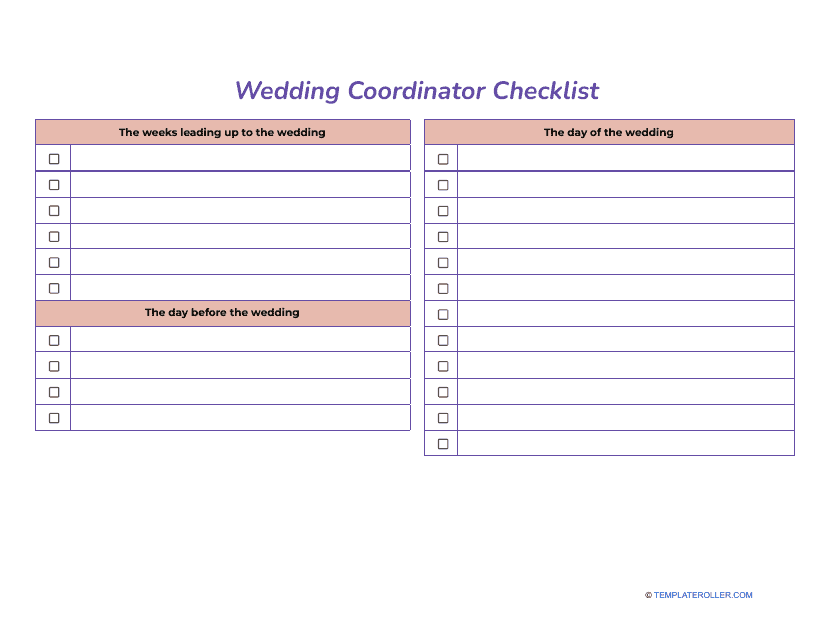 Blank Wedding Coordinator Checklist Template
