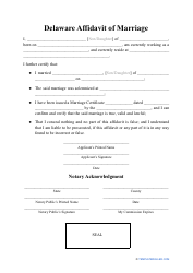 Document preview: Affidavit of Marriage - Delaware