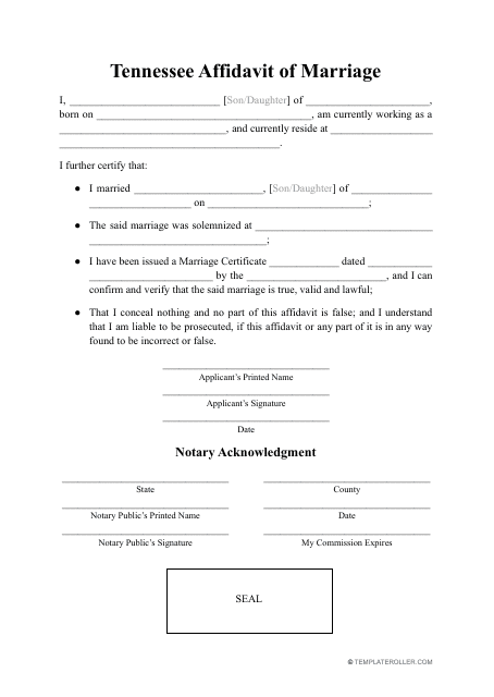 Affidavit of Marriage - Tennessee Download Pdf