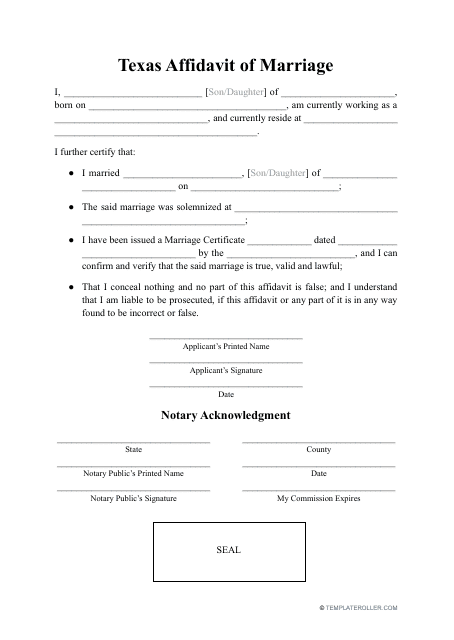 Texas Affidavit Of Marriage Fill Out Sign Online And Download PDF 