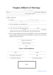 Virginia Affidavit of Marriage Download Printable PDF | Templateroller