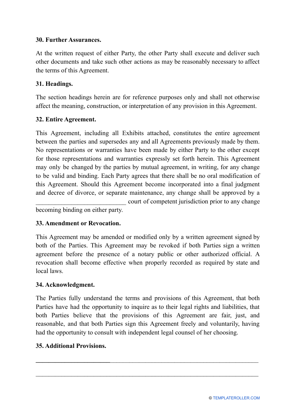 Postnuptial Agreement Template - Vermont, Page 12