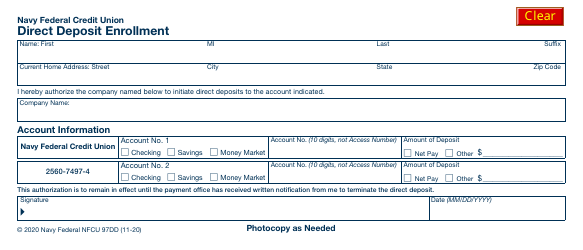 Document preview: Form NFCU97DD Direct Deposit Enrollment