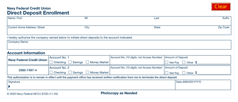 Form NFCU97DD Direct Deposit Enrollment, Page 1