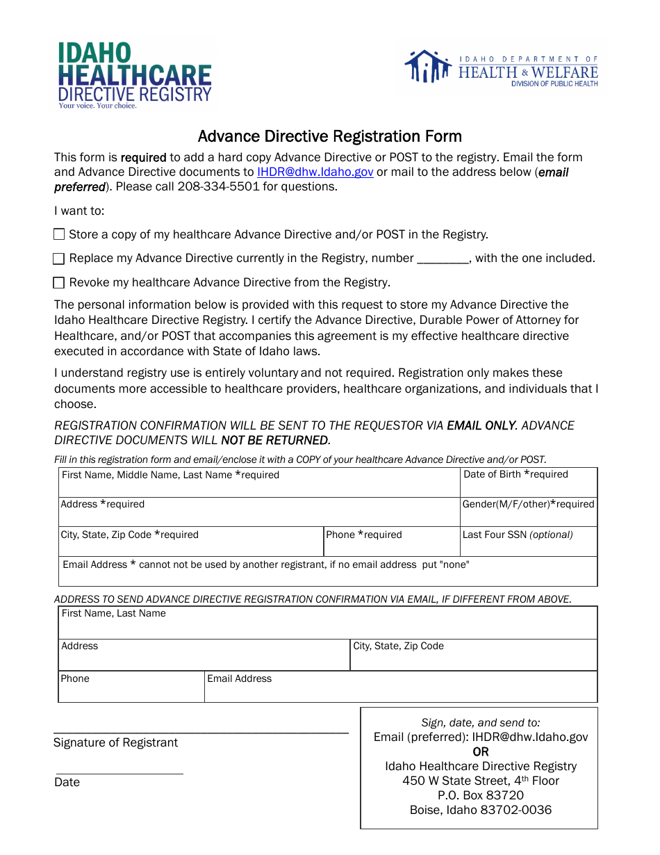 Advance Directive Form - Idaho, Page 1