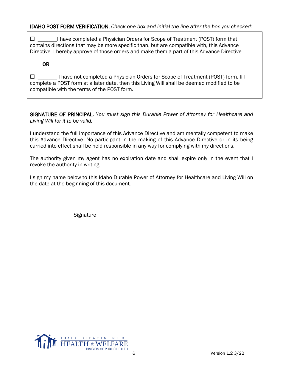 Advance Directive Form - Idaho, Page 7