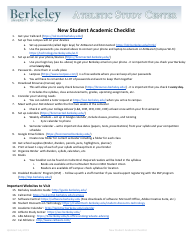 Document preview: New Student Academic Checklist - University of California Berkeley (Ucb) - California