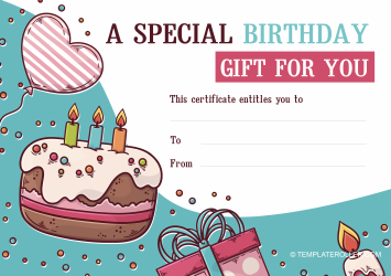 Document preview: Birthday Gift Certificate Template - Blue