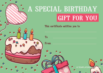 Document preview: Birthday Gift Certificate Template - Green