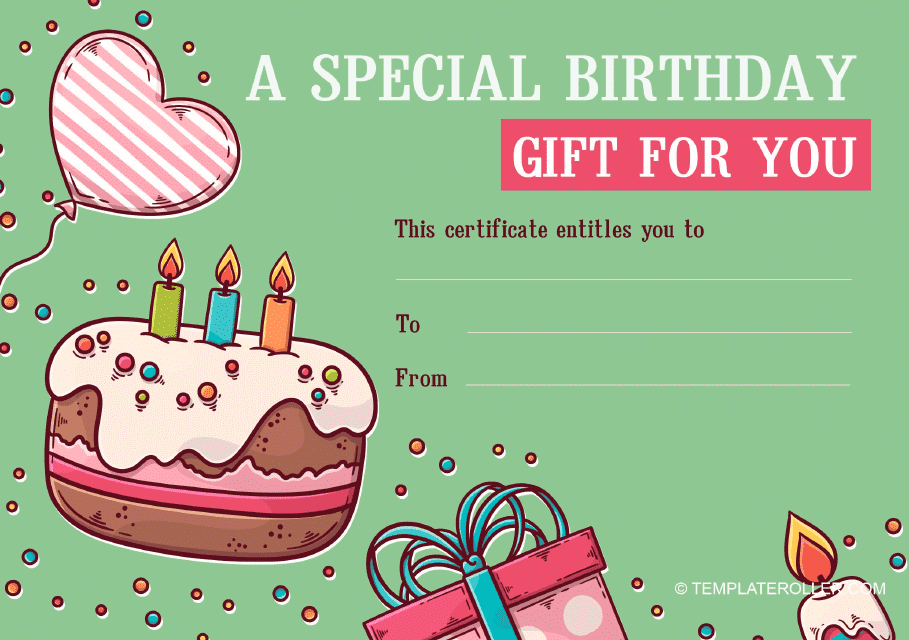 Birthday Gift Certificate Template - Green
