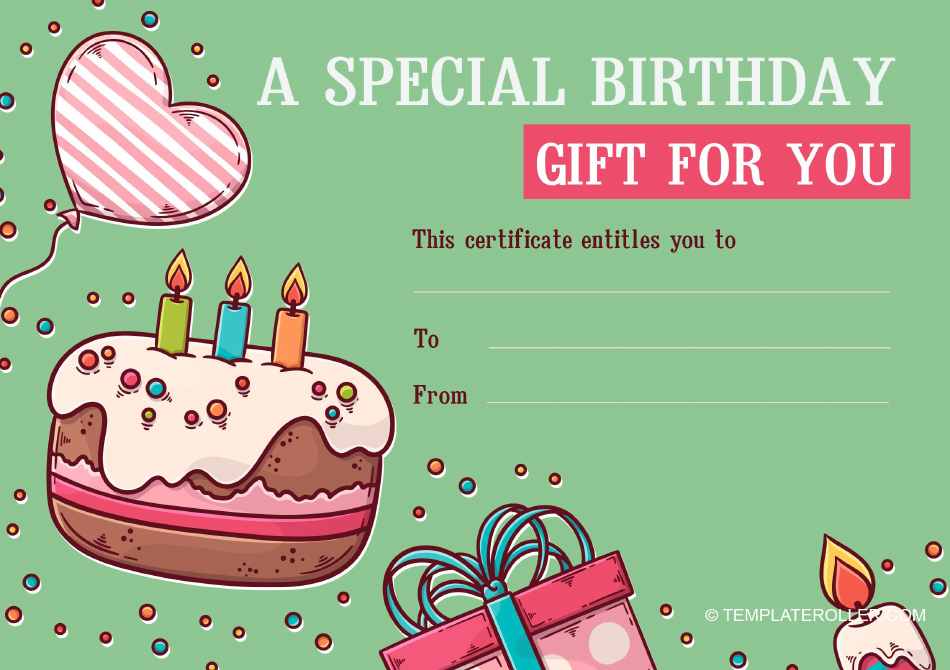 Birthday Gift Certificate Template Green Download Printable PDF