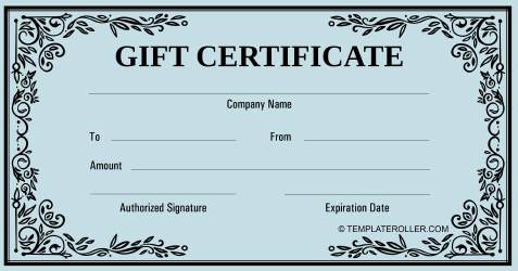 Document preview: Business Gift Certificate Template - Blue