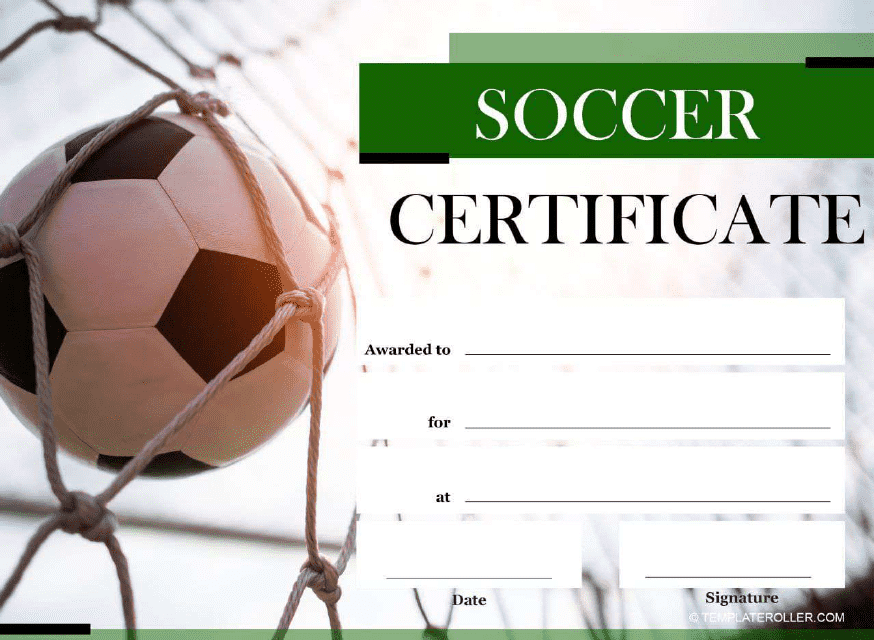 A preview image of the Soccer Certificate Template with a soccer ball design.