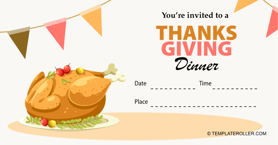 Thanksgiving Dinner Invitation Template with Turkey