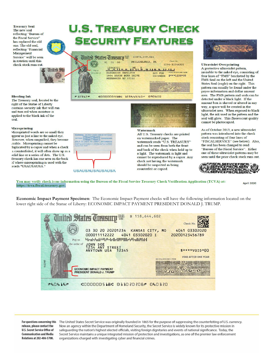 U.S. Secret Service in Partnership With the U.S. Department of the Treasury Launch - Know Your U.S. Treasury Check Campaign - Press Release, Page 2