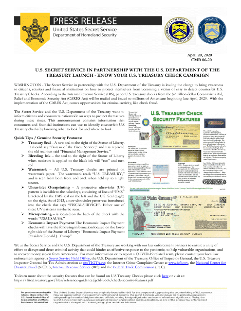 U.S. Secret Service in Partnership With the U.S. Department of the Treasury Launch - Know Your U.S. Treasury Check Campaign - Press Release