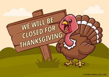 Document preview: Closed for Thanksgiving Sign - Turkey