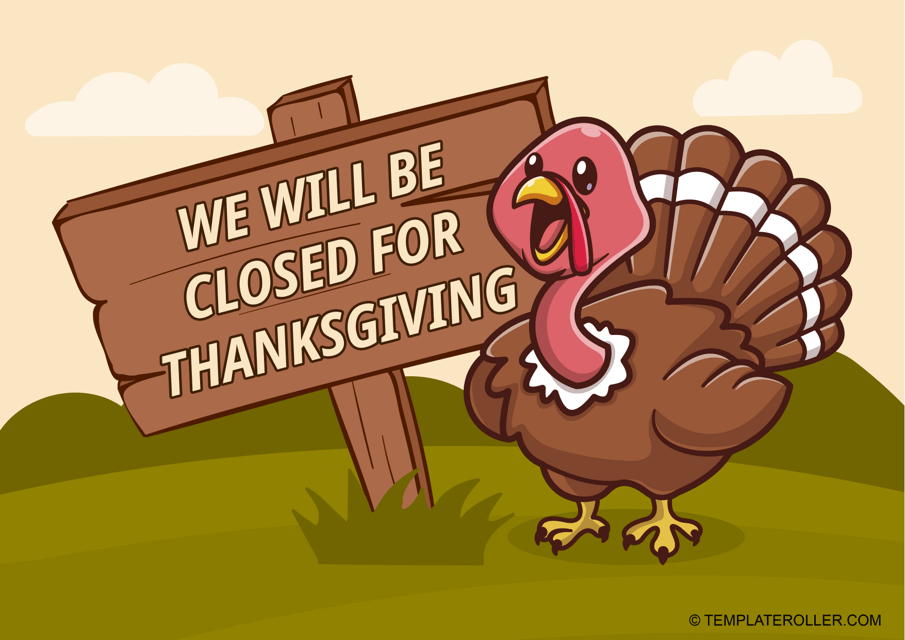 Closed for Thanksgiving Sign Turkey Download Printable PDF