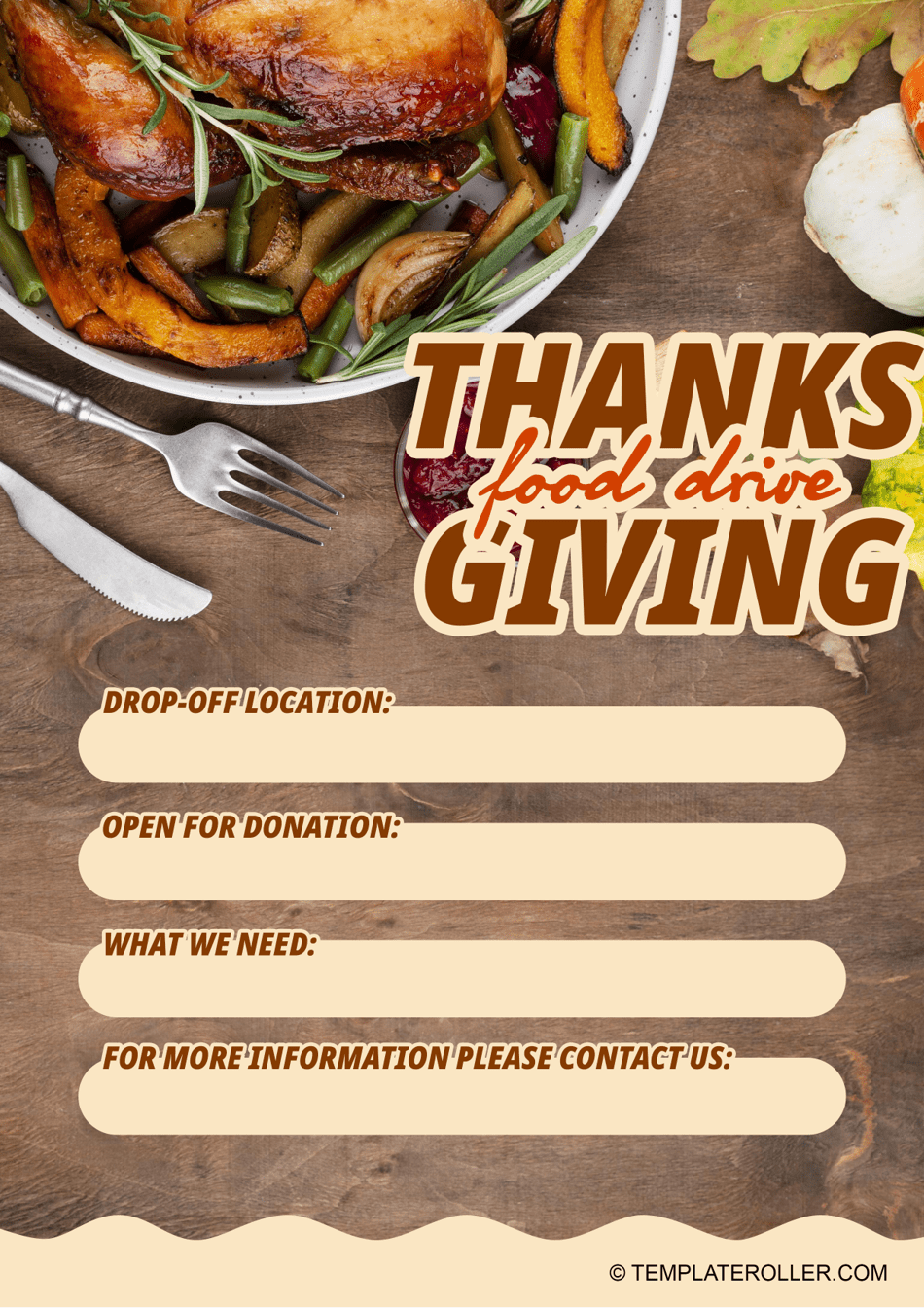 Thanksgiving Food Drive Flyer with Interesting Design Featuring Various Tasty Meals