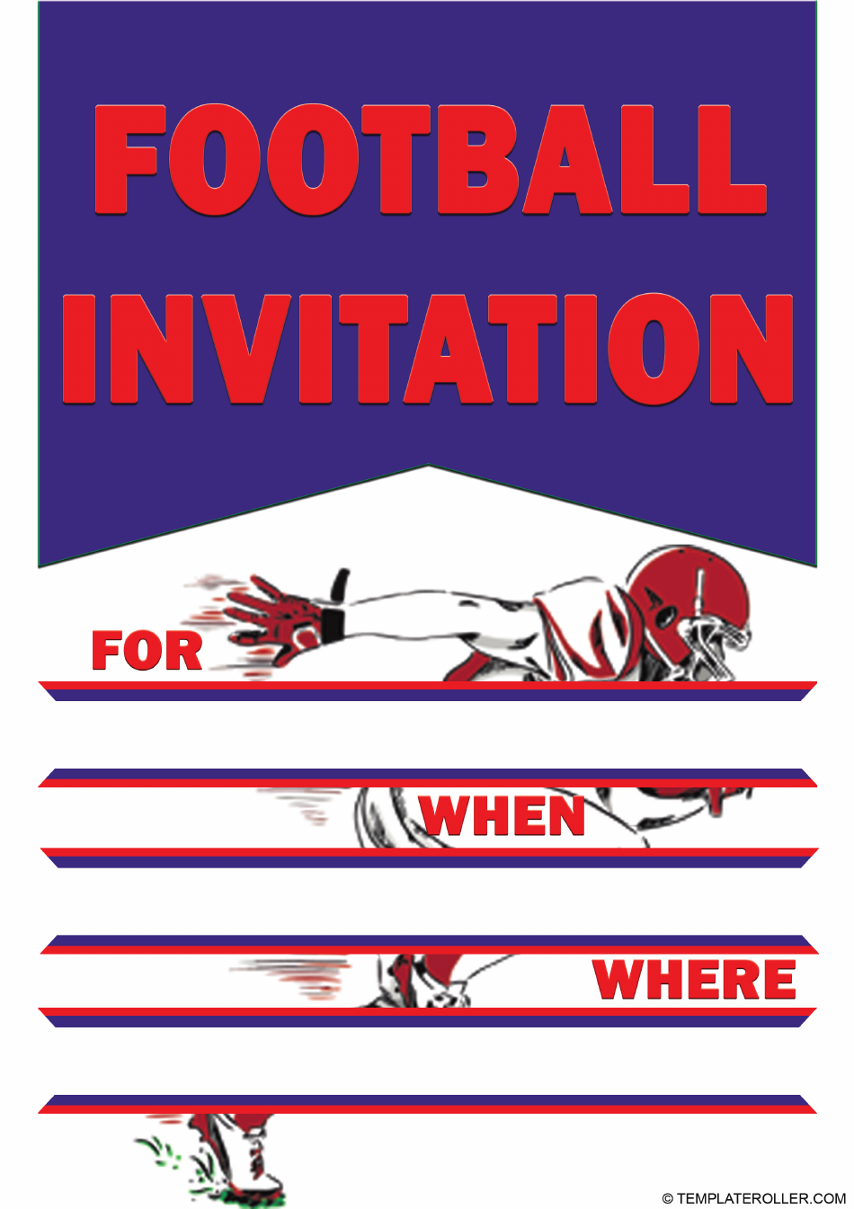 Football Invitation Template - Blue showcases a lively image of a blue-themed invitation template with a football theme.