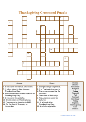 Document preview: Thanksgiving Crossword Puzzle - Brown