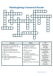 Thanksgiving Crossword Puzzle - With Answers
