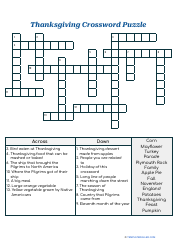 Document preview: Thanksgiving Crossword Puzzle - With Answers