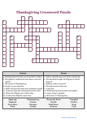 Document preview: Thanksgiving Crossword Puzzle - Violet