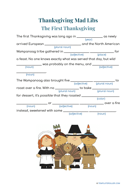 Thanksgiving Mad Libs - the First Thanksgiving Image Preview