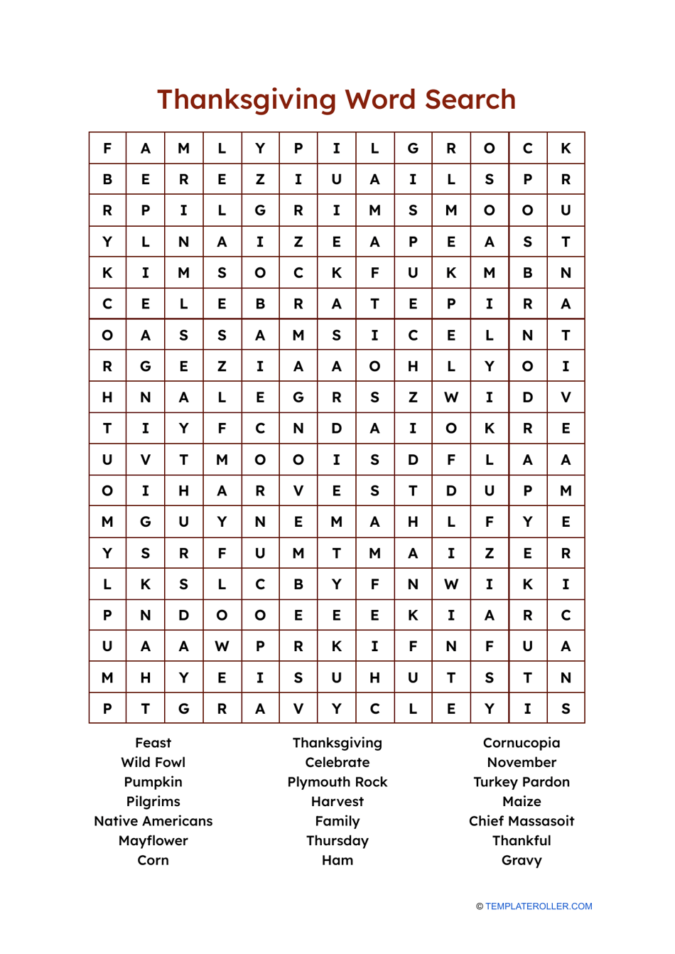 Enjoy Thanksgiving with our festive Word Search activity.