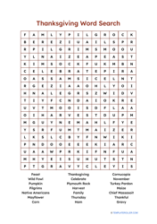 Document preview: Thanksgiving Word Search - With Answers