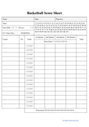Document preview: Basketball Score Sheet Template
