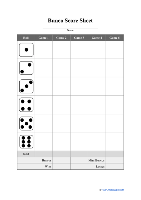 Bunco Score Sheet Template - Blank and Printable