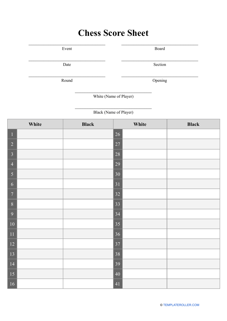 Chess Score Sheet Template Download Printable PDF Templateroller