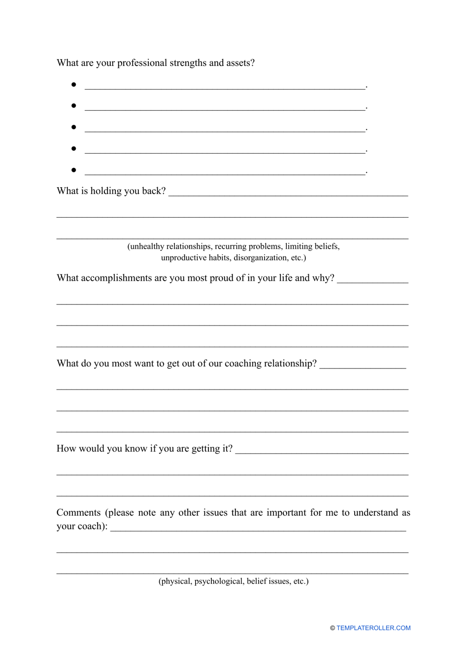 Coaching Intake Form - Fill Out, Sign Online And Download Pdf 