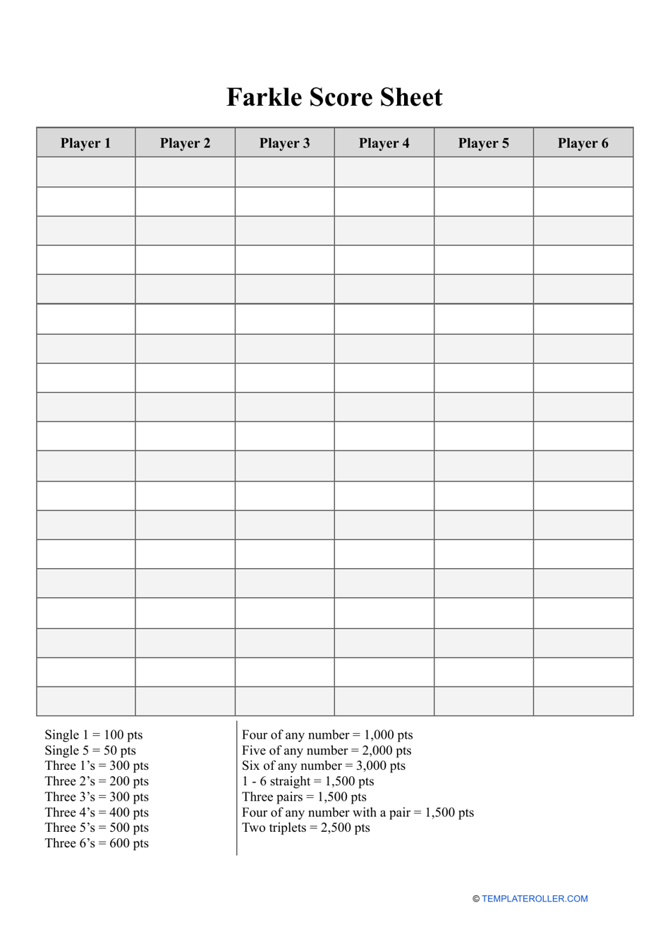 Farkle Score Sheet Template Download Printable PDF Templateroller