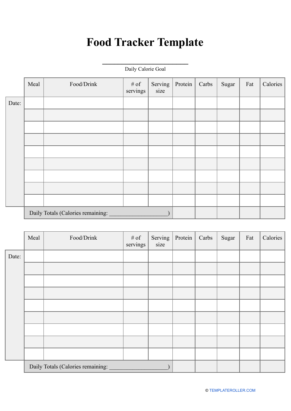 Food Journal Template Download Printable PDF | Templateroller