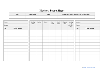 Document preview: Hockey Score Sheet Template