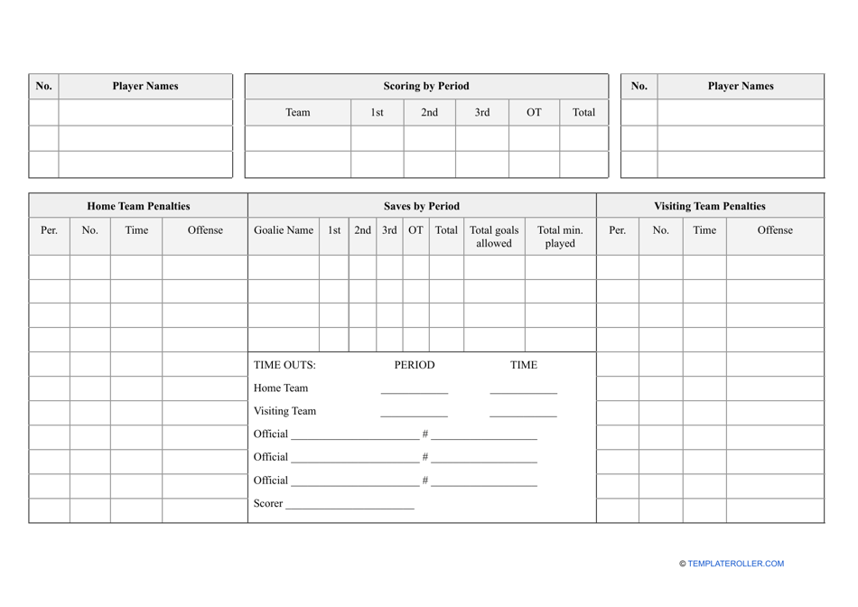 Hockey Score Sheet Template, Page 2