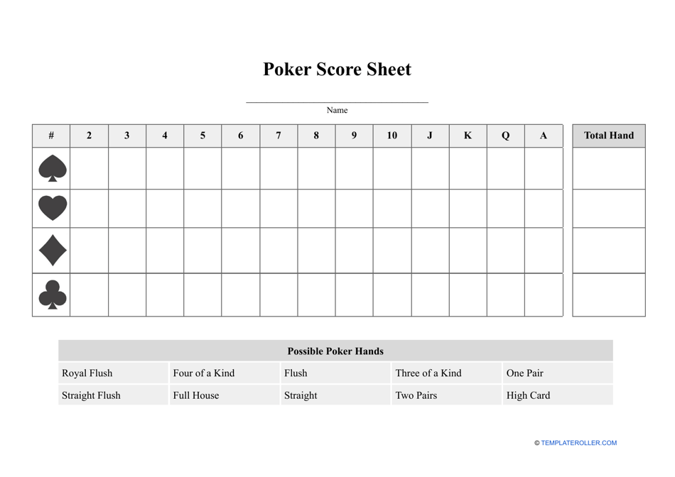 Poker Score Sheet Template preview image