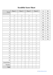 Document preview: Scrabble Score Sheet Template