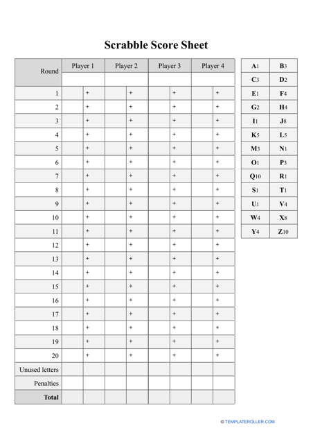 Scrabble Score Sheet Template