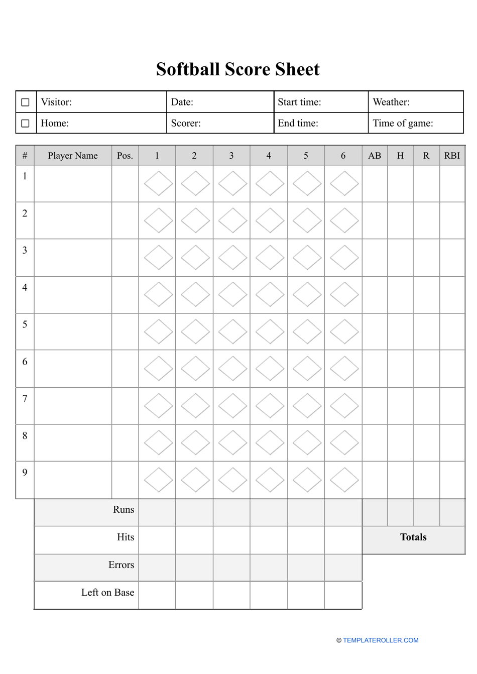 Softball Score Sheet Template - A comprehensive score sheet for keeping track of softball games
