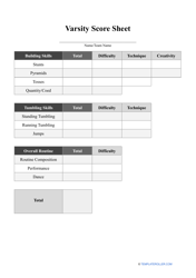 Document preview: Varsity Score Sheet Template