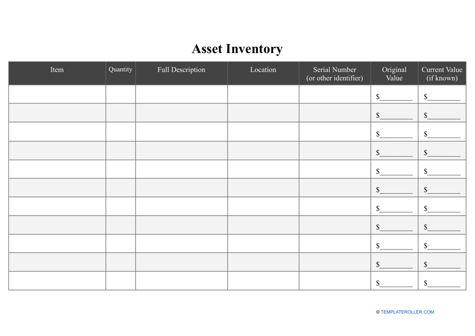 Asset Inventory Template, Page 1