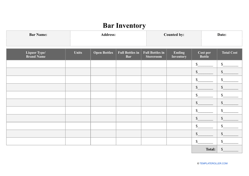 Bar Inventory Template Fill Out Sign Online And Download PDF Bar Inventory Template Fill Out Sign Online And Download PDF