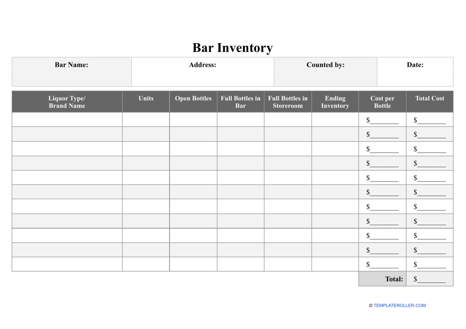 Bar Inventory Template, Page 1