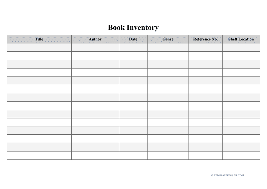 Book Inventory Template - Small Table